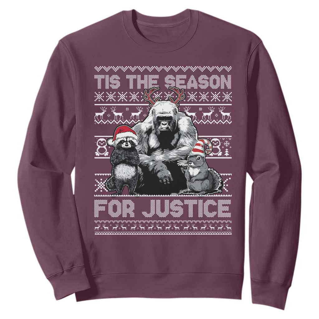 Tis The Season For Justice Sweatshirt Harambe Peanut Fred Christmas TS11 Maroon Print Your Wear