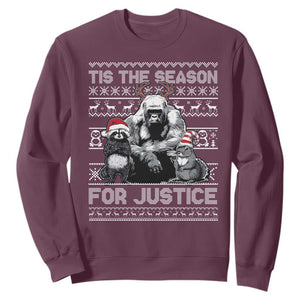 Tis The Season For Justice Sweatshirt Harambe Peanut Fred Christmas TS11 Maroon Print Your Wear