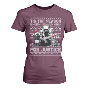 Tis The Season For Justice T Shirt For Women Harambe Peanut Fred Christmas TS11 Maroon Print Your Wear