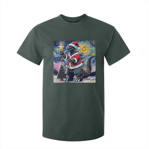 Funny Christmas Santa Godzilla Japanese Monster Starry Night T Shirt For Kid TS11 Dark Forest Green Print Your Wear