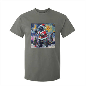 Funny Christmas Santa Godzilla Japanese Monster Starry Night T Shirt For Kid TS11 Military Green Print Your Wear