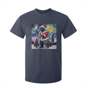 Funny Christmas Santa Godzilla Japanese Monster Starry Night T Shirt For Kid TS11 Navy Print Your Wear