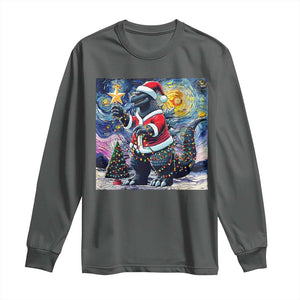 Funny Christmas Santa Godzilla Japanese Monster Starry Night Long Sleeve Shirt TS11 Dark Heather Print Your Wear