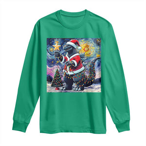 Funny Christmas Santa Godzilla Japanese Monster Starry Night Long Sleeve Shirt TS11 Irish Green Print Your Wear