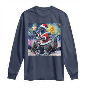 Funny Christmas Santa Godzilla Japanese Monster Starry Night Long Sleeve Shirt TS11 Navy Print Your Wear