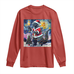 Funny Christmas Santa Godzilla Japanese Monster Starry Night Long Sleeve Shirt TS11 Red Print Your Wear