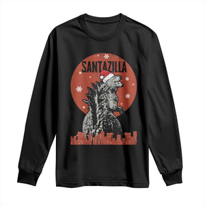 Funny Christmas Santa Godzilla Long Sleeve Shirt Santazilla Japanese Monster TS11 Black Print Your Wear