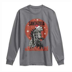 Funny Christmas Santa Godzilla Long Sleeve Shirt Santazilla Japanese Monster TS11 Charcoal Print Your Wear