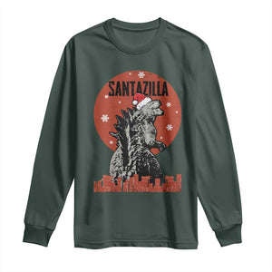 Funny Christmas Santa Godzilla Long Sleeve Shirt Santazilla Japanese Monster TS11 Dark Forest Green Print Your Wear