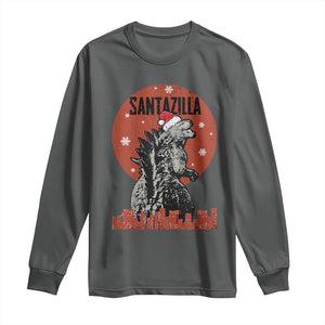 Funny Christmas Santa Godzilla Long Sleeve Shirt Santazilla Japanese Monster TS11 Dark Heather Print Your Wear