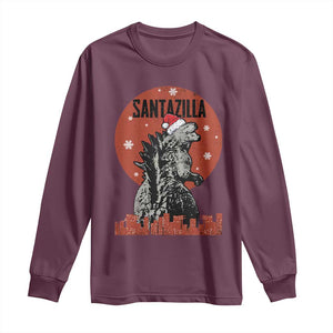 Funny Christmas Santa Godzilla Long Sleeve Shirt Santazilla Japanese Monster TS11 Maroon Print Your Wear