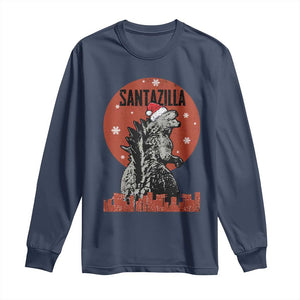 Funny Christmas Santa Godzilla Long Sleeve Shirt Santazilla Japanese Monster TS11 Navy Print Your Wear