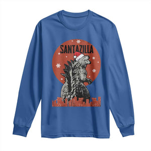 Funny Christmas Santa Godzilla Long Sleeve Shirt Santazilla Japanese Monster TS11 Royal Blue Print Your Wear