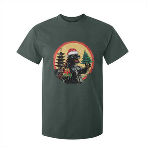 Funny Christmas Santa Godzilla Japanese Monster T Shirt For Kid TS11 Dark Forest Green Print Your Wear