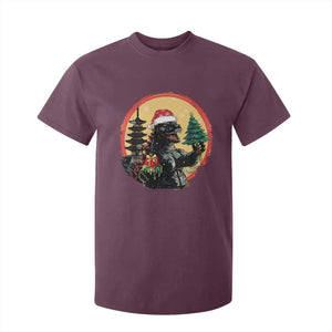 Funny Christmas Santa Godzilla Japanese Monster T Shirt For Kid TS11 Maroon Print Your Wear