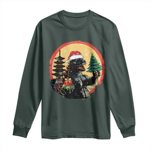 Funny Christmas Santa Godzilla Japanese Monster Long Sleeve Shirt TS11 Dark Forest Green Print Your Wear