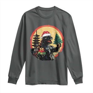 Funny Christmas Santa Godzilla Japanese Monster Long Sleeve Shirt TS11 Dark Heather Print Your Wear