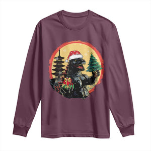 Funny Christmas Santa Godzilla Japanese Monster Long Sleeve Shirt TS11 Maroon Print Your Wear