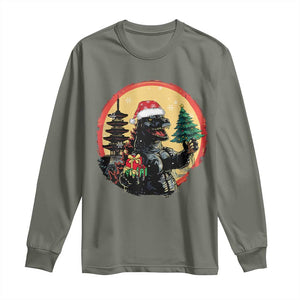 Funny Christmas Santa Godzilla Japanese Monster Long Sleeve Shirt TS11 Military Green Print Your Wear