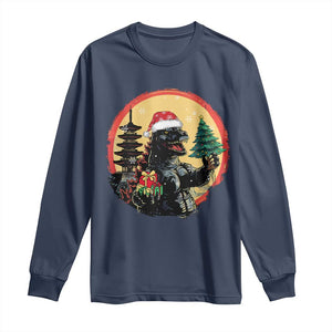 Funny Christmas Santa Godzilla Japanese Monster Long Sleeve Shirt TS11 Navy Print Your Wear