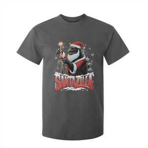 Funny Christmas Santa Godzilla T Shirt For Kid Santazilla Tower Xmas Tree TS11 Dark Heather Print Your Wear