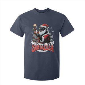 Funny Christmas Santa Godzilla T Shirt For Kid Santazilla Tower Xmas Tree TS11 Navy Print Your Wear