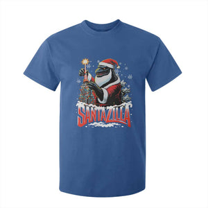 Funny Christmas Santa Godzilla T Shirt For Kid Santazilla Tower Xmas Tree TS11 Royal Blue Print Your Wear