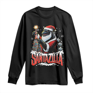 Funny Christmas Santa Godzilla Long Sleeve Shirt Santazilla Tower Xmas Tree TS11 Black Print Your Wear