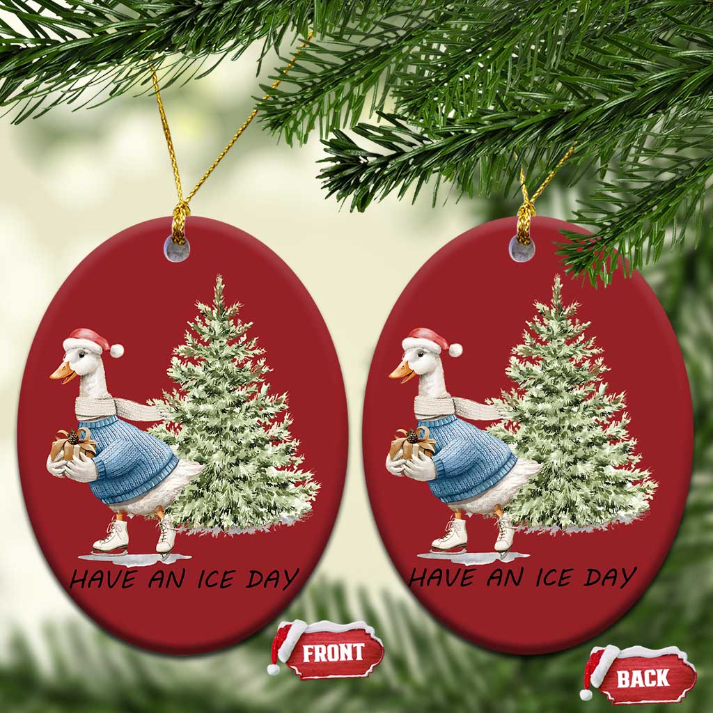 Funny Xmas Ice Skating Christmas Ornament Have An Ice Day Goose Xmas Tree TS11 Oval Red Print Your Wear