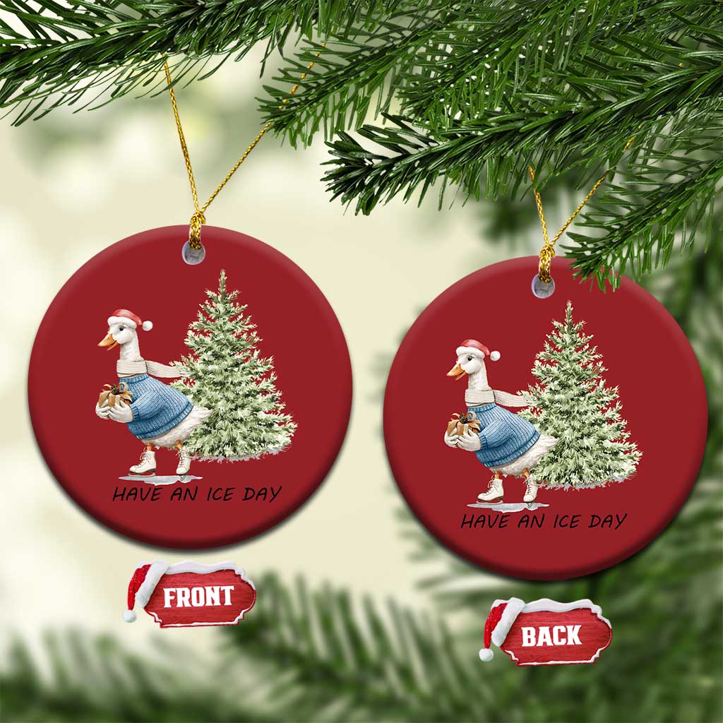 Funny Xmas Ice Skating Christmas Ornament Have An Ice Day Goose Xmas Tree TS11 Circle Red Print Your Wear