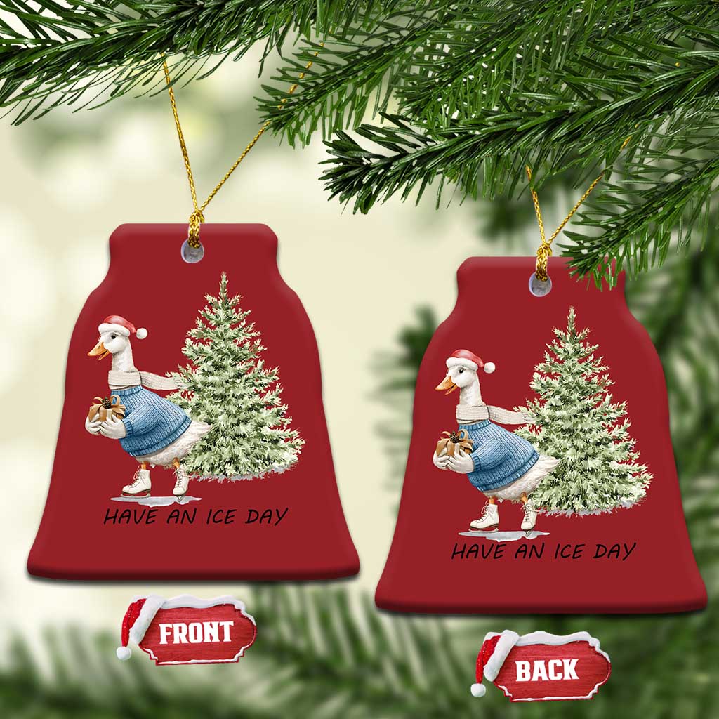 Funny Xmas Ice Skating Christmas Ornament Have An Ice Day Goose Xmas Tree TS11 Bell Flake Red Print Your Wear