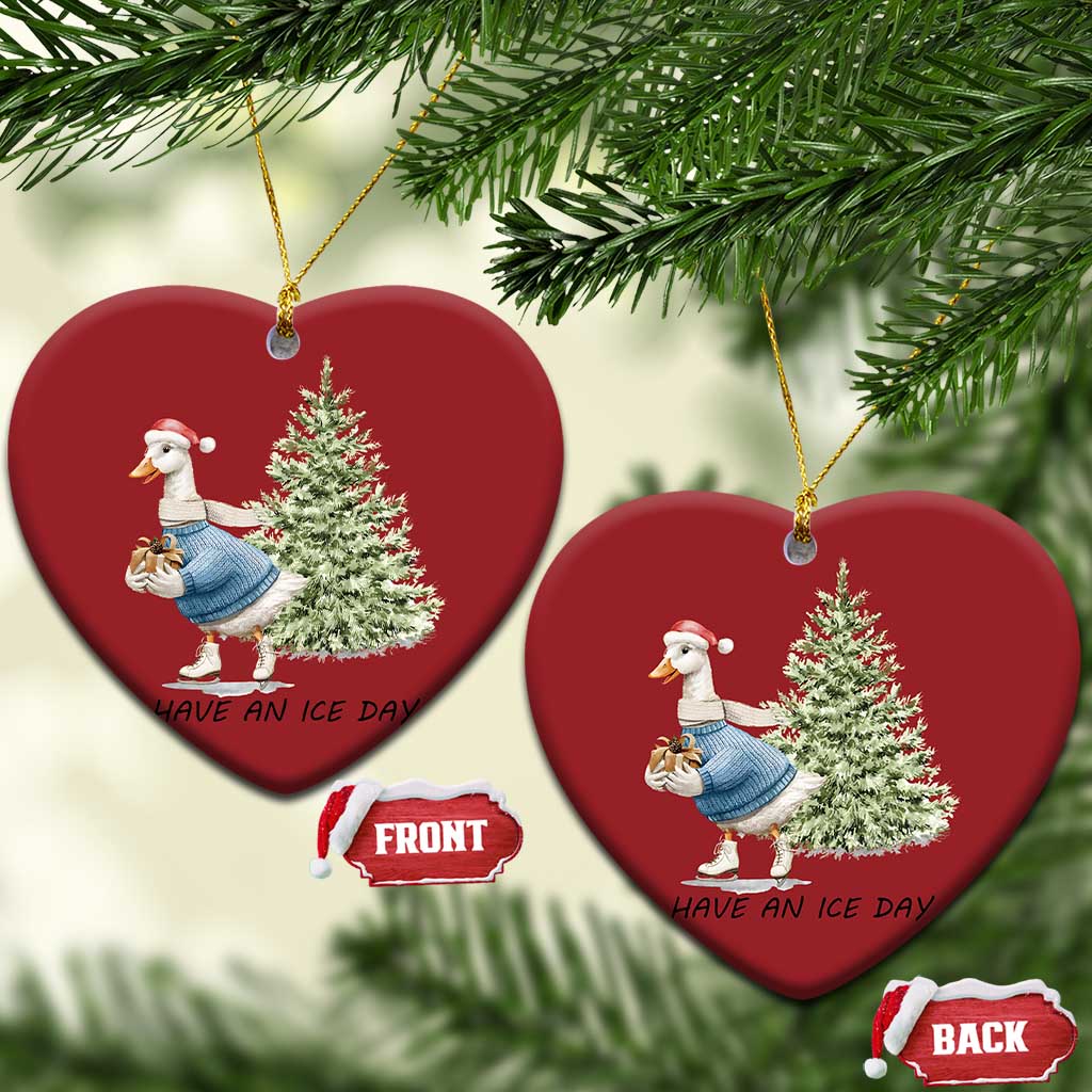Funny Xmas Ice Skating Christmas Ornament Have An Ice Day Goose Xmas Tree TS11 Heart Red Print Your Wear