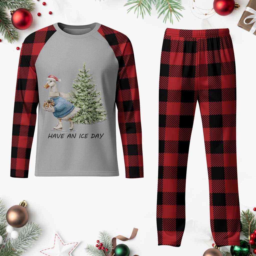 Funny Xmas Ice Skating Plaid Pajama Set Have An Ice Day Goose Xmas Tree TS11 Buffalo Plaid Print Your Wear