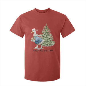 Funny Christmas Ice Skating T Shirt For Kid Have An Ice Day Goose Xmas Tree TS11 Red Print Your Wear