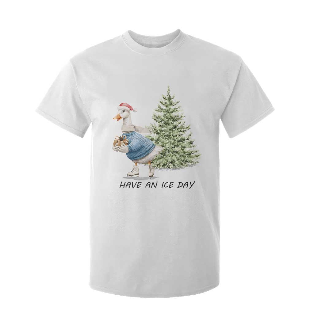 Funny Christmas Ice Skating T Shirt For Kid Have An Ice Day Goose Xmas Tree TS11 White Print Your Wear