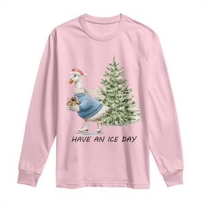 Funny Christmas Ice Skating Long Sleeve Shirt Have An Ice Day Goose Xmas Tree TS11 Light Pink Print Your Wear