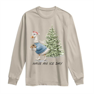 Funny Christmas Ice Skating Long Sleeve Shirt Have An Ice Day Goose Xmas Tree TS11 Sand Print Your Wear