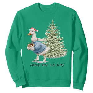 Funny Christmas Ice Skating Sweatshirt Have An Ice Day Goose Xmas Tree TS11 Irish Green Print Your Wear