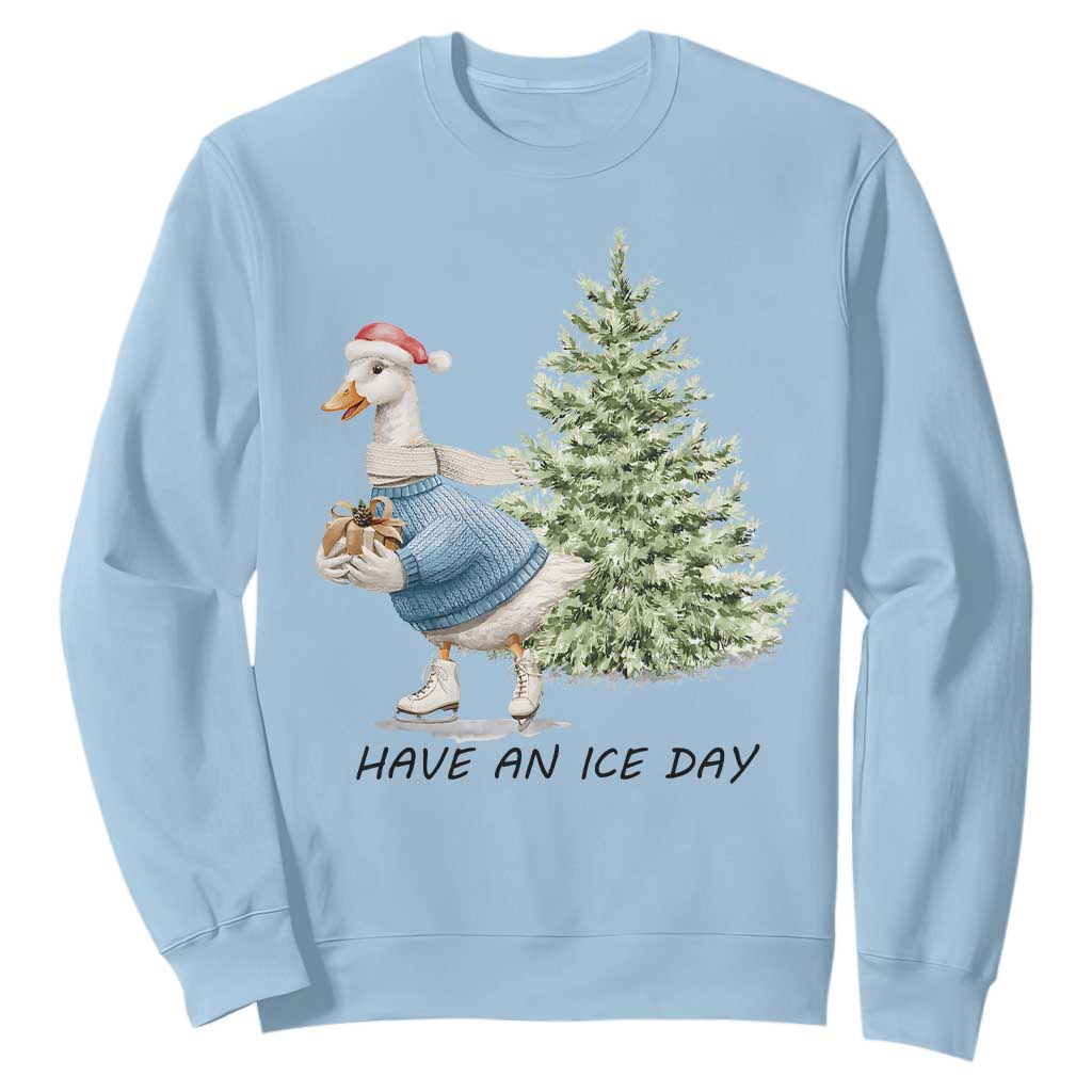 Funny Christmas Ice Skating Sweatshirt Have An Ice Day Goose Xmas Tree TS11 Light Blue Print Your Wear