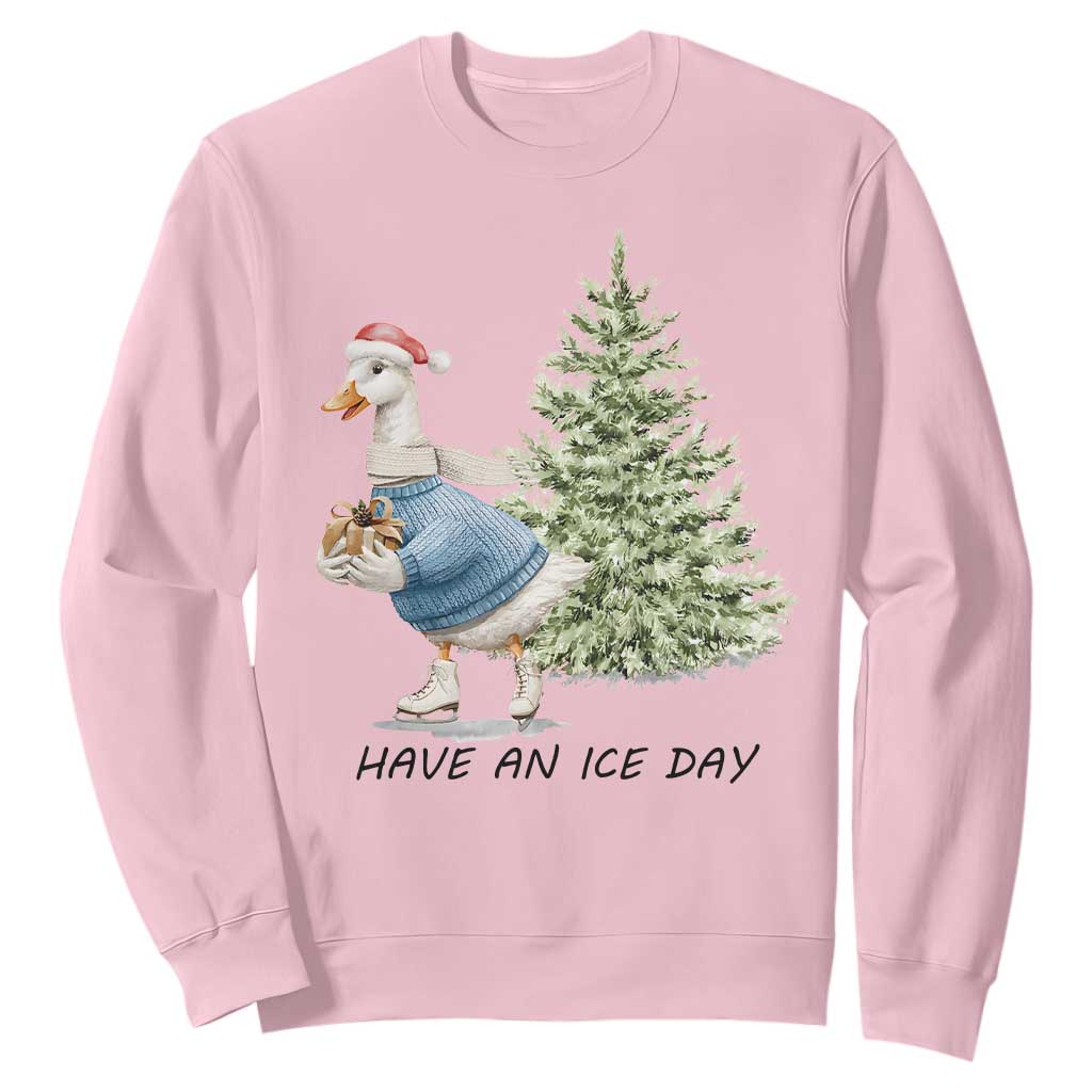 Funny Christmas Ice Skating Sweatshirt Have An Ice Day Goose Xmas Tree TS11 Light Pink Print Your Wear