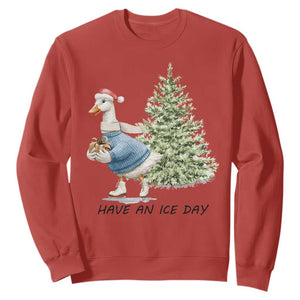 Funny Christmas Ice Skating Sweatshirt Have An Ice Day Goose Xmas Tree TS11 Red Print Your Wear