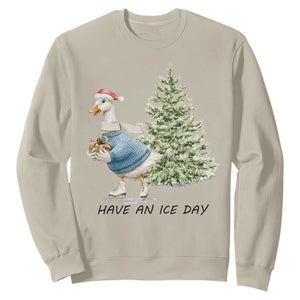 Funny Christmas Ice Skating Sweatshirt Have An Ice Day Goose Xmas Tree TS11 Sand Print Your Wear