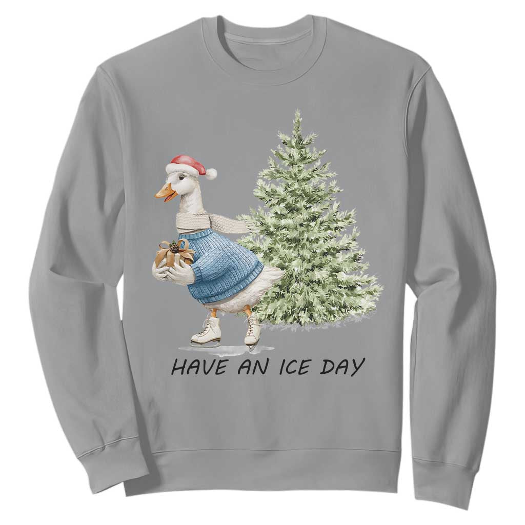 Funny Christmas Ice Skating Sweatshirt Have An Ice Day Goose Xmas Tree TS11 Sport Gray Print Your Wear