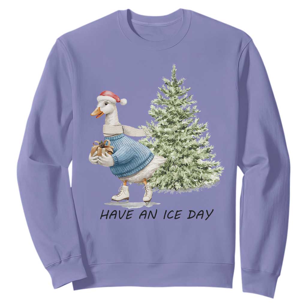 Funny Christmas Ice Skating Sweatshirt Have An Ice Day Goose Xmas Tree TS11 Violet Print Your Wear