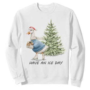 Funny Christmas Ice Skating Sweatshirt Have An Ice Day Goose Xmas Tree TS11 White Print Your Wear