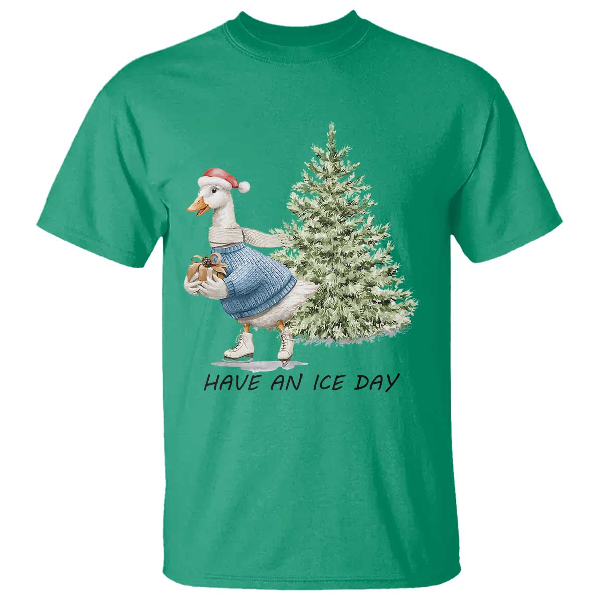 Funny Christmas Ice Skating T Shirt Have An Ice Day Goose Xmas Tree TS11 Irish Green Print Your Wear