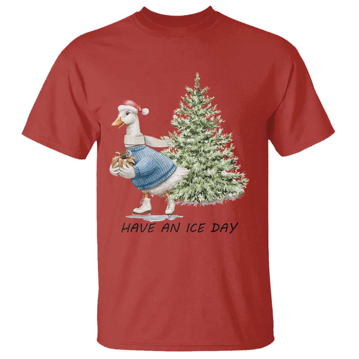 Funny Christmas Ice Skating T Shirt Have An Ice Day Goose Xmas Tree TS11 Red Print Your Wear
