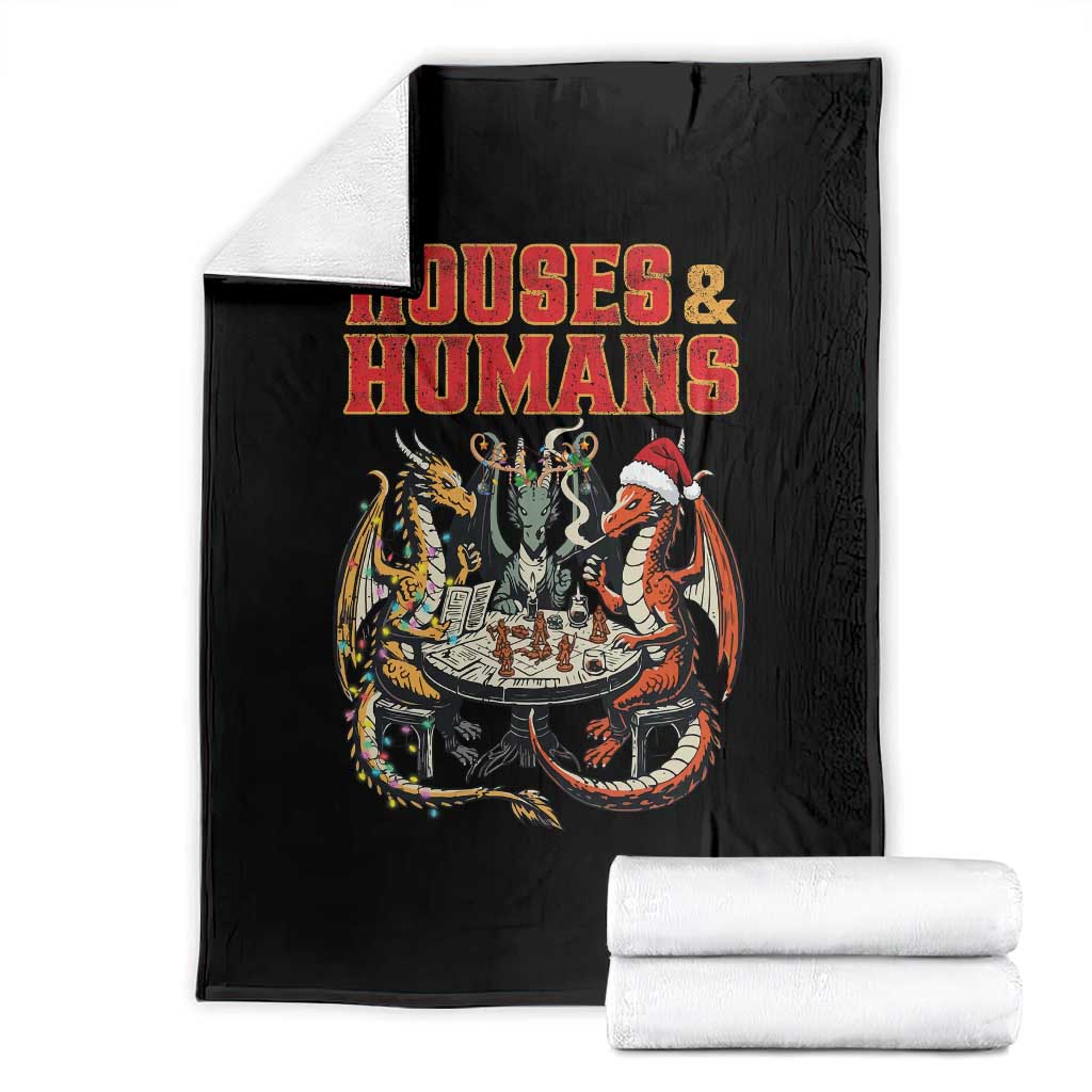 Funny Rpg Christmas Game Throw Blanket Houses And Humans Tabletop Game Xmas Dragon TS11 Black Print Your Wear
