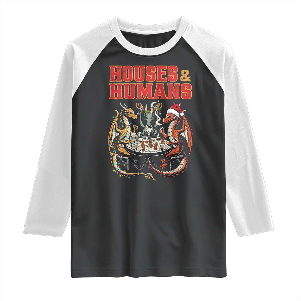 Funny Rpg Christmas Game Raglan Shirt Houses And Humans Tabletop Game Xmas Dragon TS11 Black White Print Your Wear