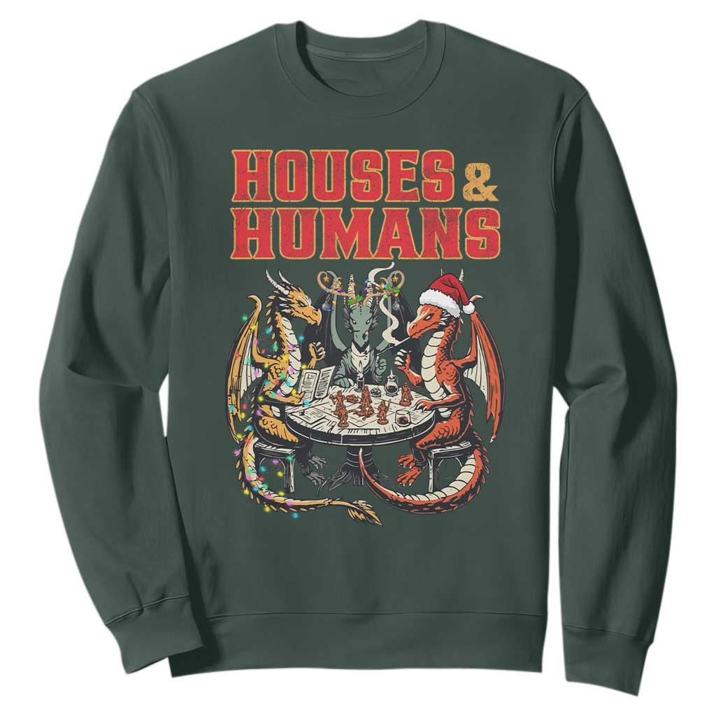 Funny Rpg Christmas Game Sweatshirt Houses And Humans Tabletop Game Xmas Dragon TS11 Dark Forest Green Print Your Wear